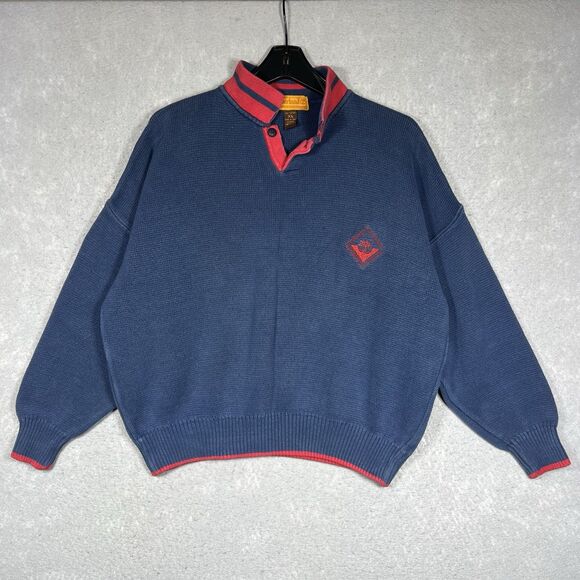 VTG Timberland Sweatshirt Pullover Jumper Button Women’s XL Navy Made In Italy - Picture 1 of 14